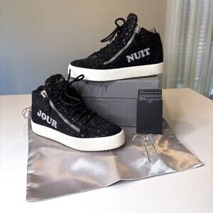 Giuseppe Zanotti Jour Nuit Glitter High Top Sneakers Black Women’s 39 w/Box